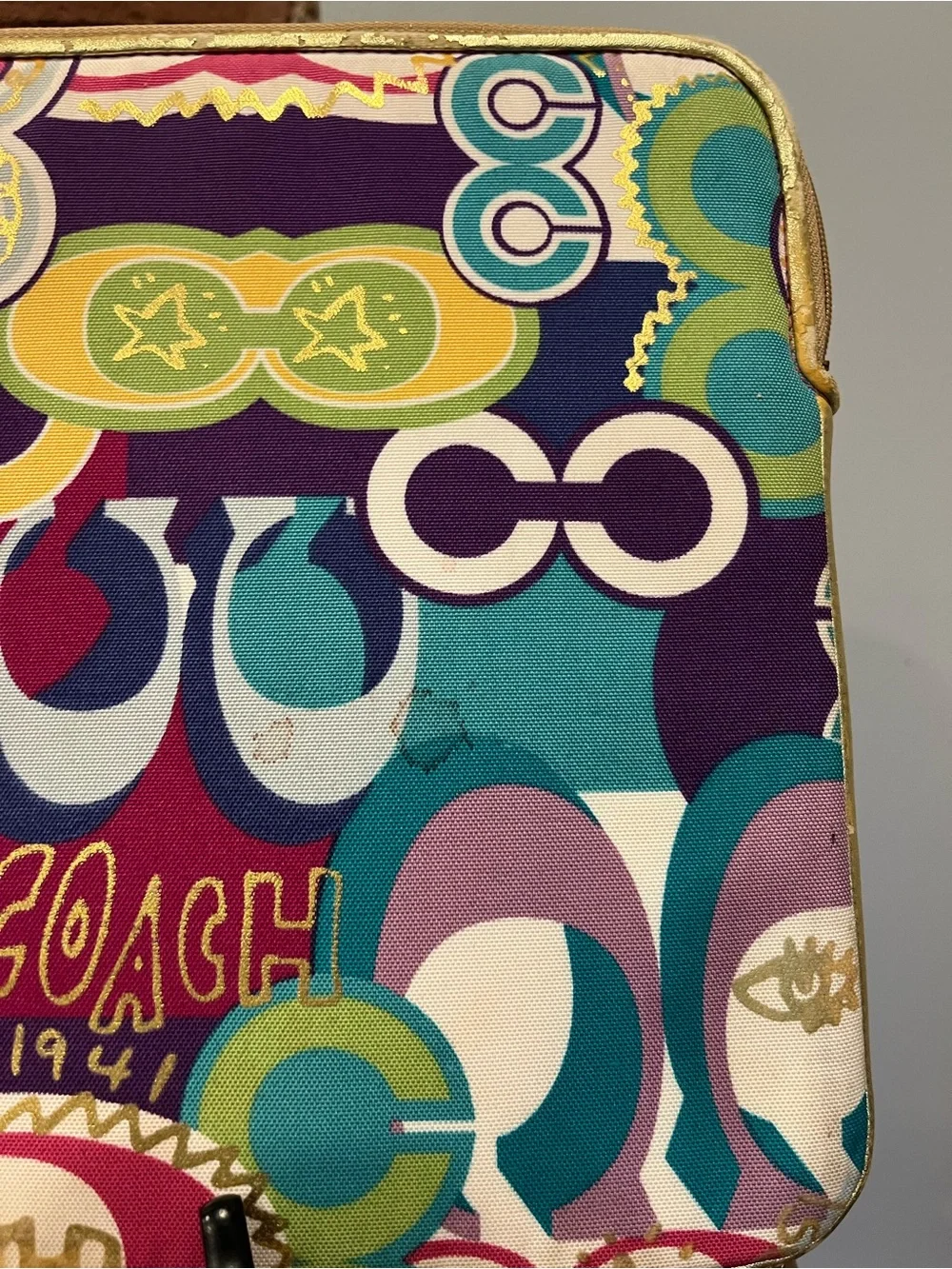 Coach Poppy Art Graffiti Laptop Sleeve Case Pouch Colorful Canvas Zip Portfolio